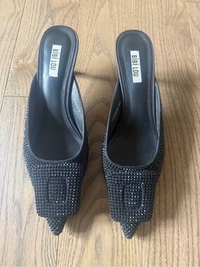 Bibi Lou Black Crystal-Embellished Pointed Mule